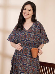 Blue Printed Cotton Maternity Kaftan