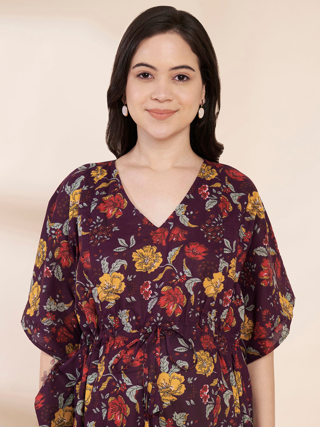 Purple Floral Cotton Maternity Kaftan
