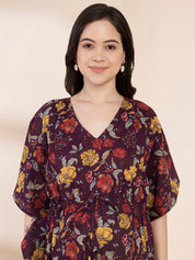 Purple Floral Cotton Maternity Kaftan