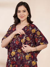 Purple Floral Cotton Maternity Kaftan