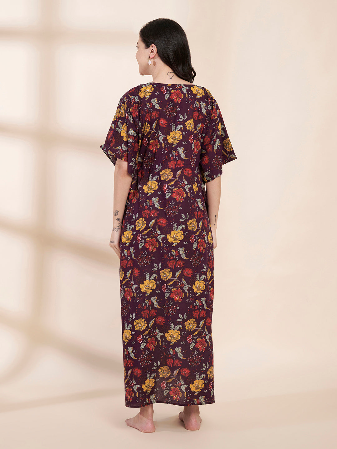 Purple Floral Cotton Maternity Kaftan