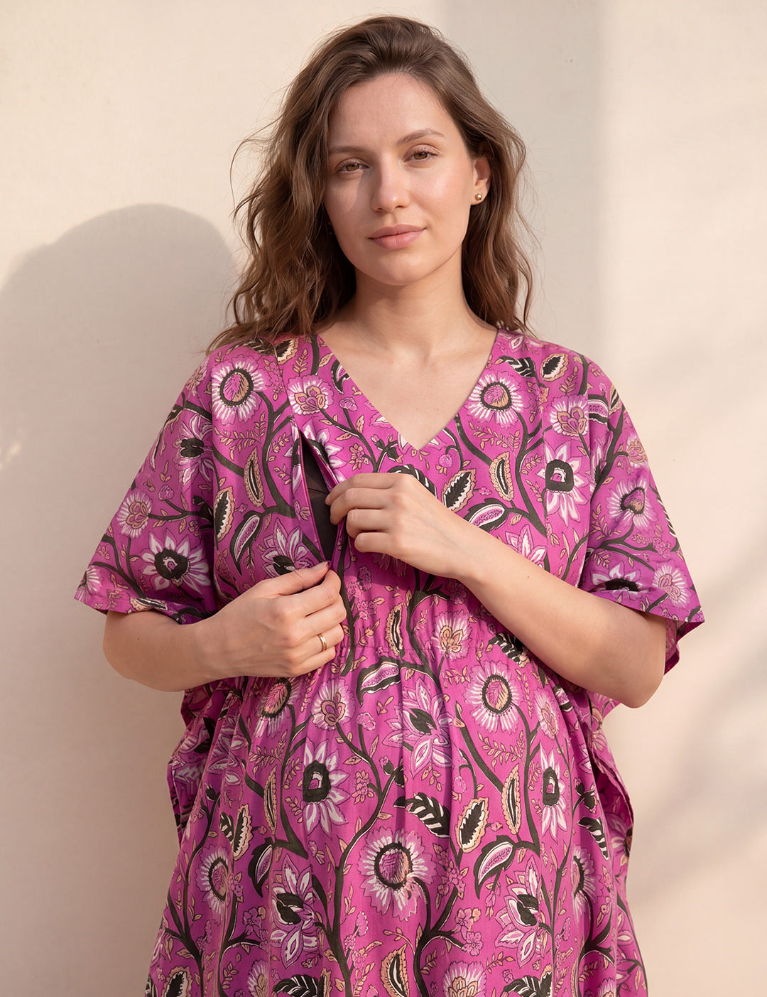 Pink Floral Cotton Maternity Kaftan