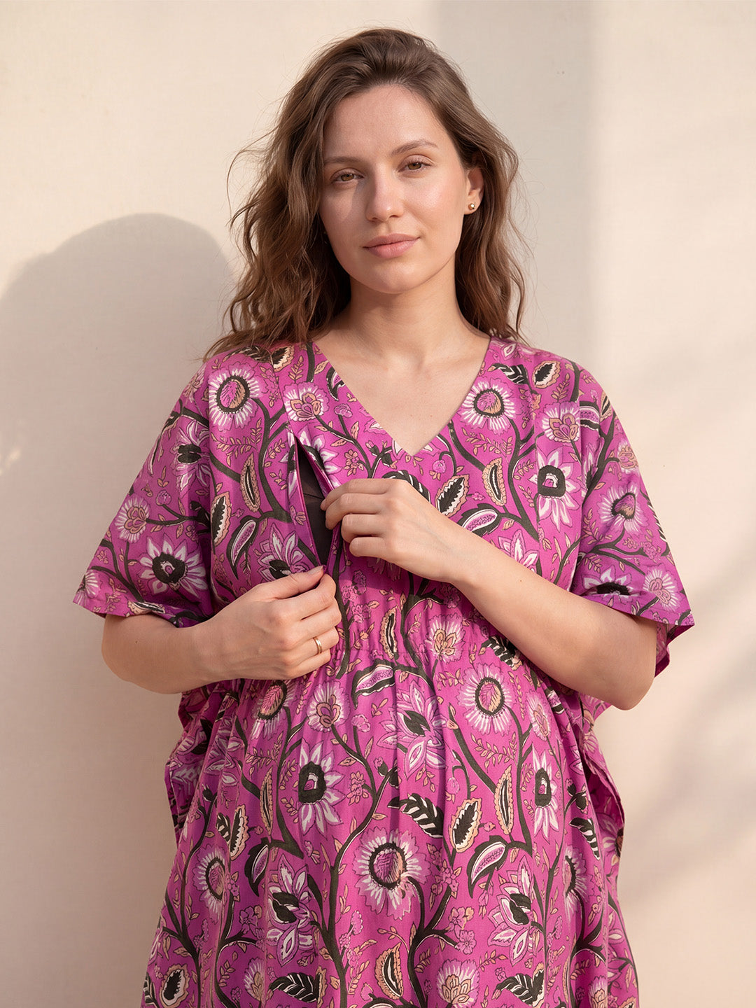 Pink Floral Cotton Maternity Kaftan