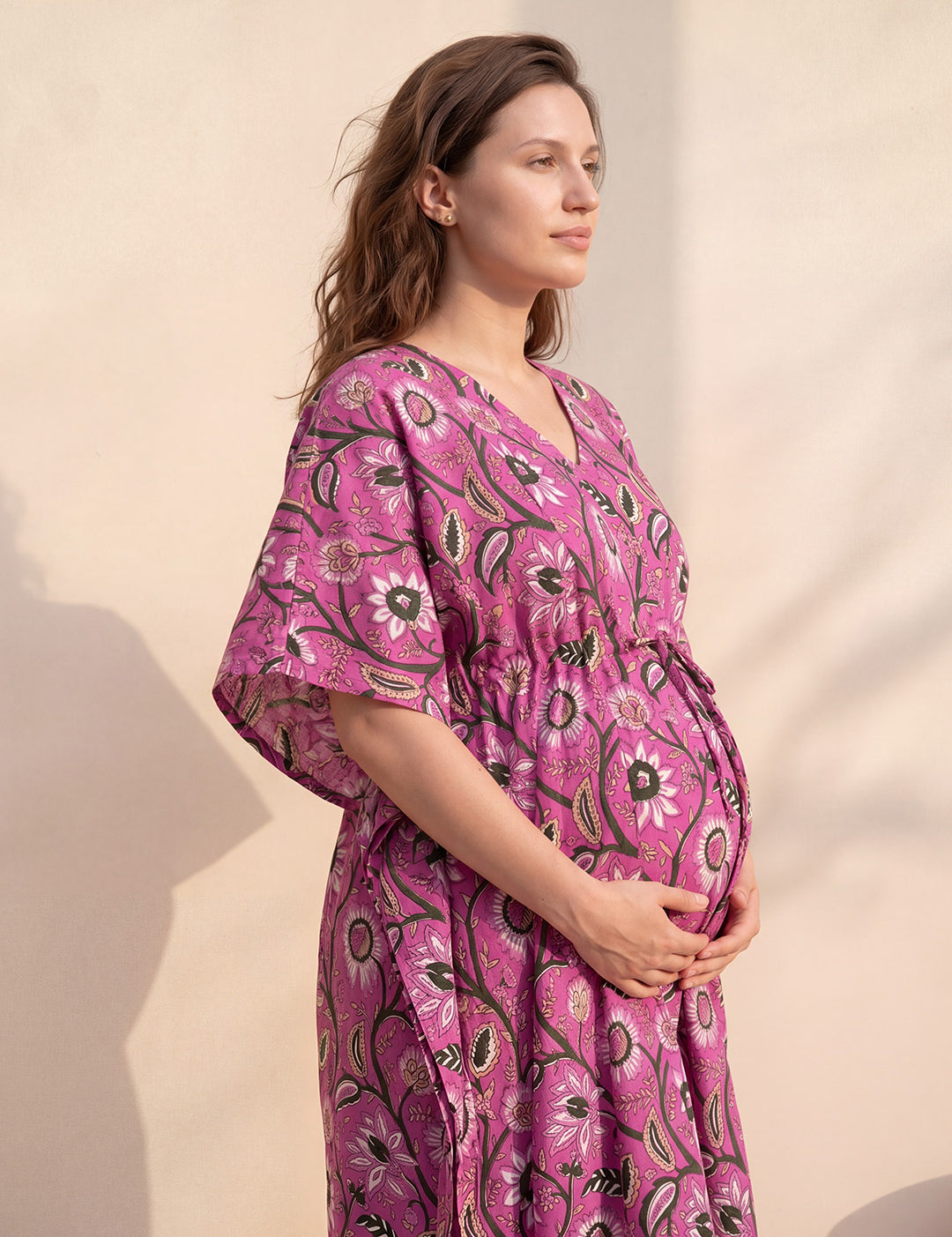 Pink Floral Cotton Maternity Kaftan