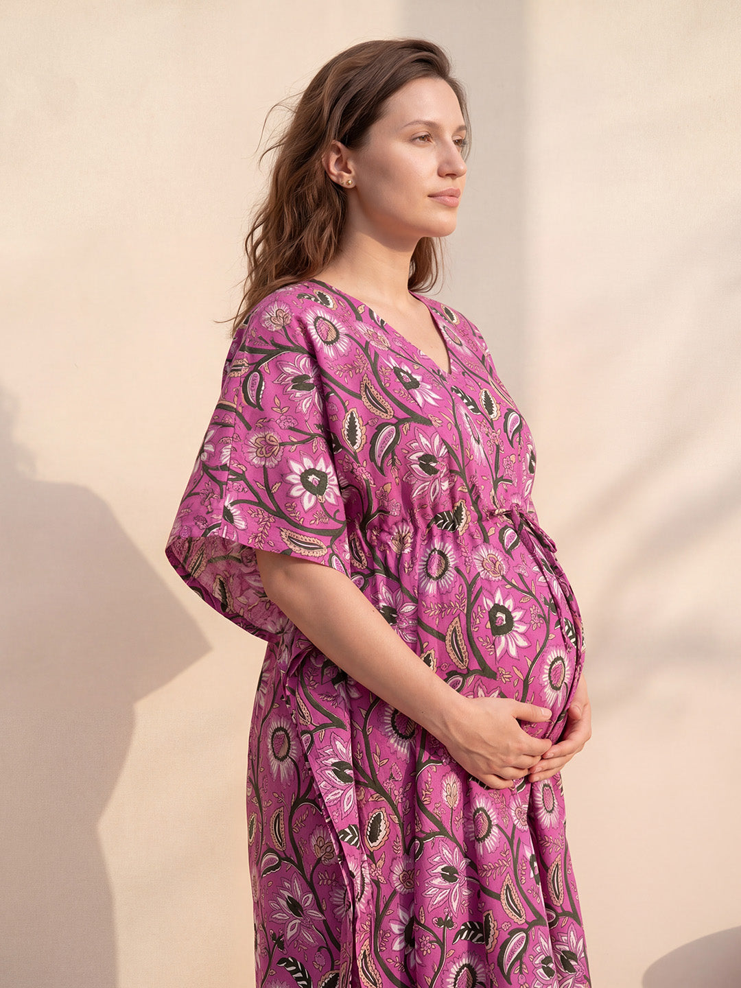 Pink Floral Cotton Maternity Kaftan