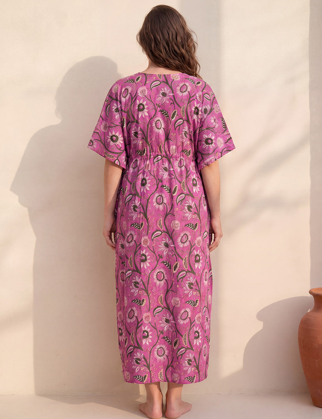 Pink Floral Cotton Maternity Kaftan