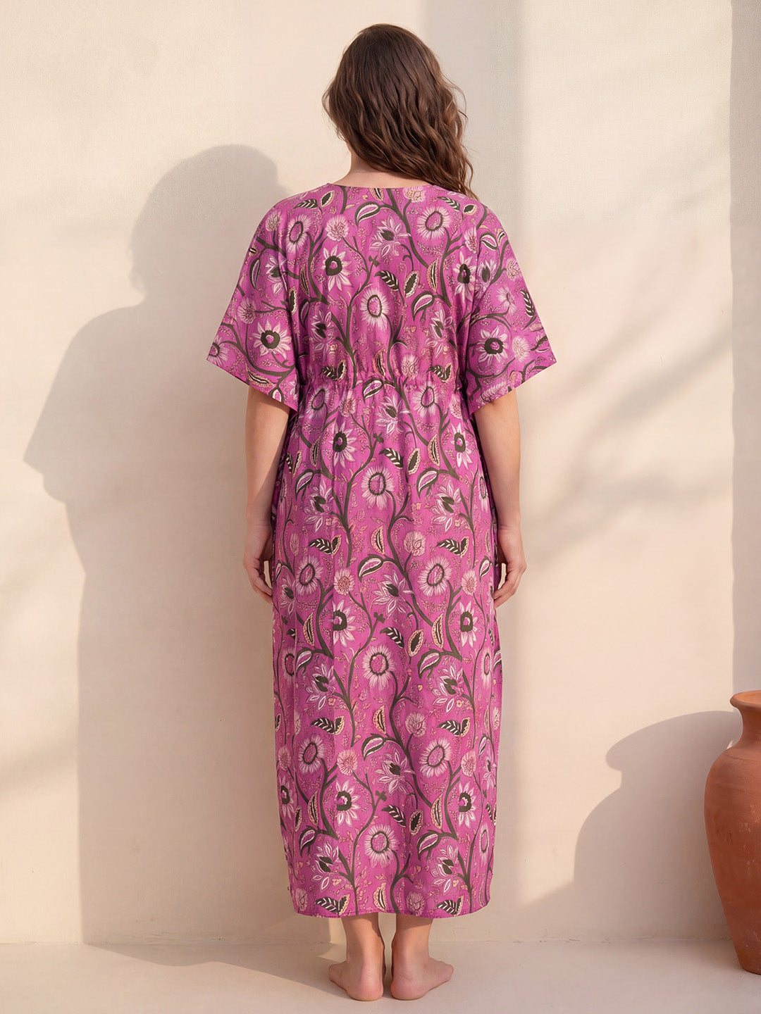 Pink Floral Cotton Maternity Kaftan
