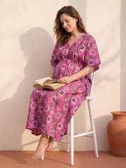 Pink Floral Cotton Maternity Kaftan