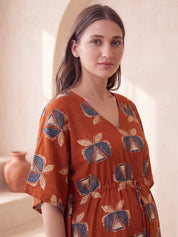 Rust Printed Cotton Maternity Kaftan