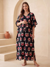 Black Printed Cotton Maternity Kaftan