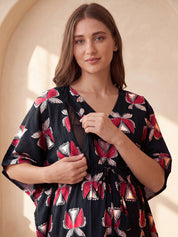 Black Printed Cotton Maternity Kaftan