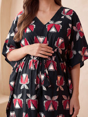 Black Printed Cotton Maternity Kaftan
