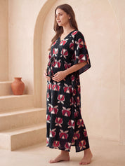 Black Printed Cotton Maternity Kaftan
