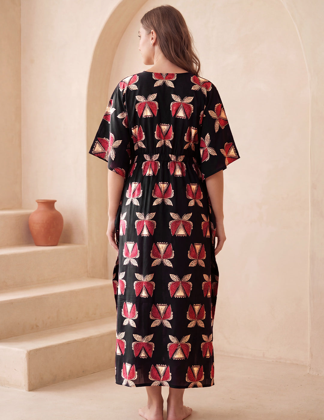 Black Printed Cotton Maternity Kaftan