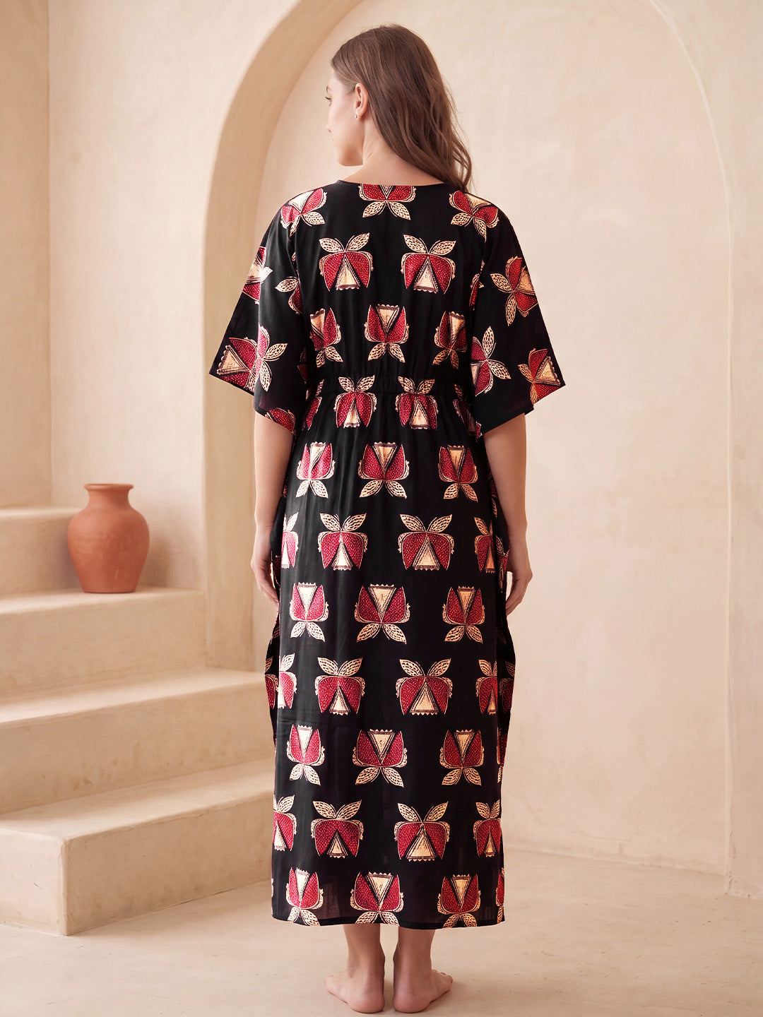 Black Printed Cotton Maternity Kaftan
