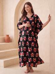 Black Printed Cotton Maternity Kaftan