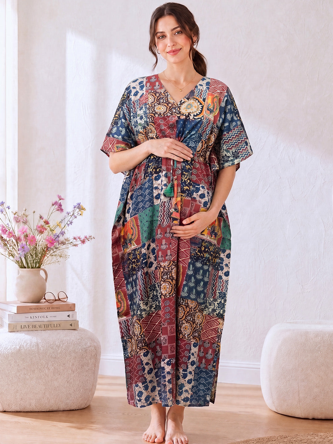 Multicolor Print Cotton Maternity Kaftan