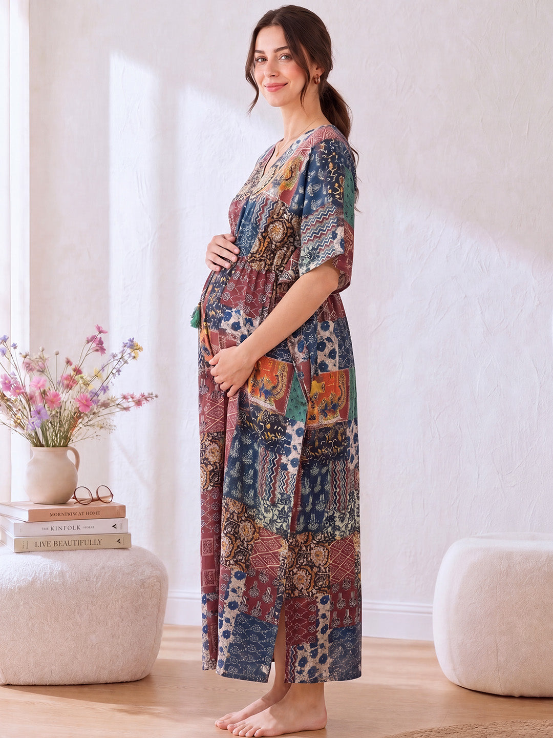 Multicolor Print Cotton Maternity Kaftan