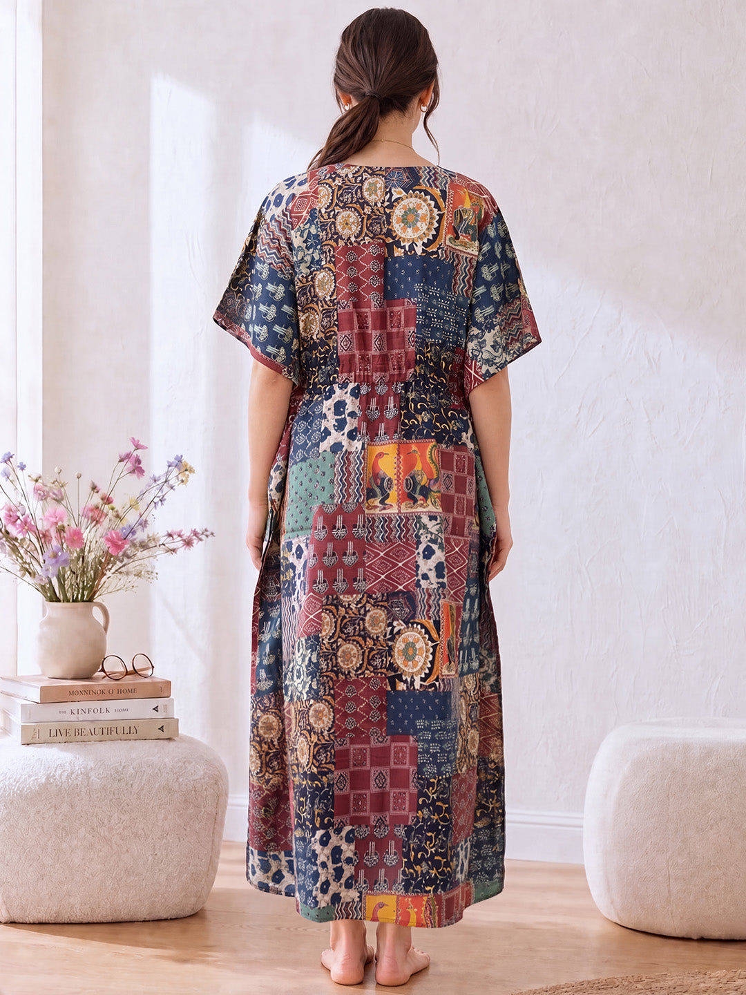 Multicolor Print Cotton Maternity Kaftan
