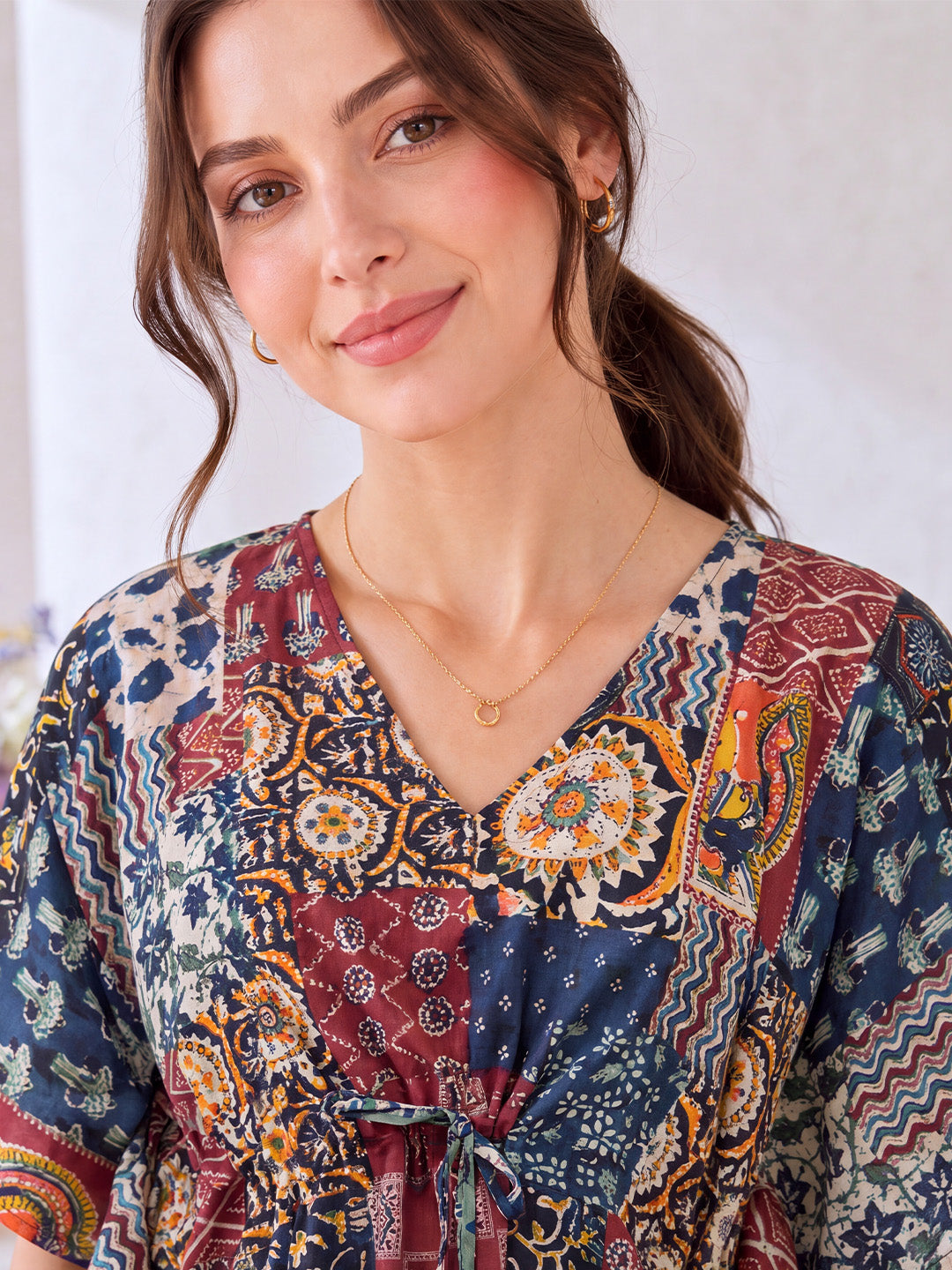 Multicolor Print Cotton Maternity Kaftan