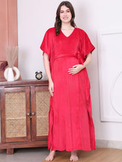 Solid Red Velvet Maternity Kaftan Full length