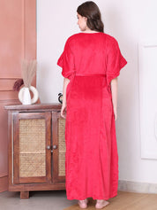 Solid Red Velvet Maternity Kaftan Full length