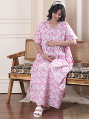 Pink Floral Pure Cotton Maternity Kaftan