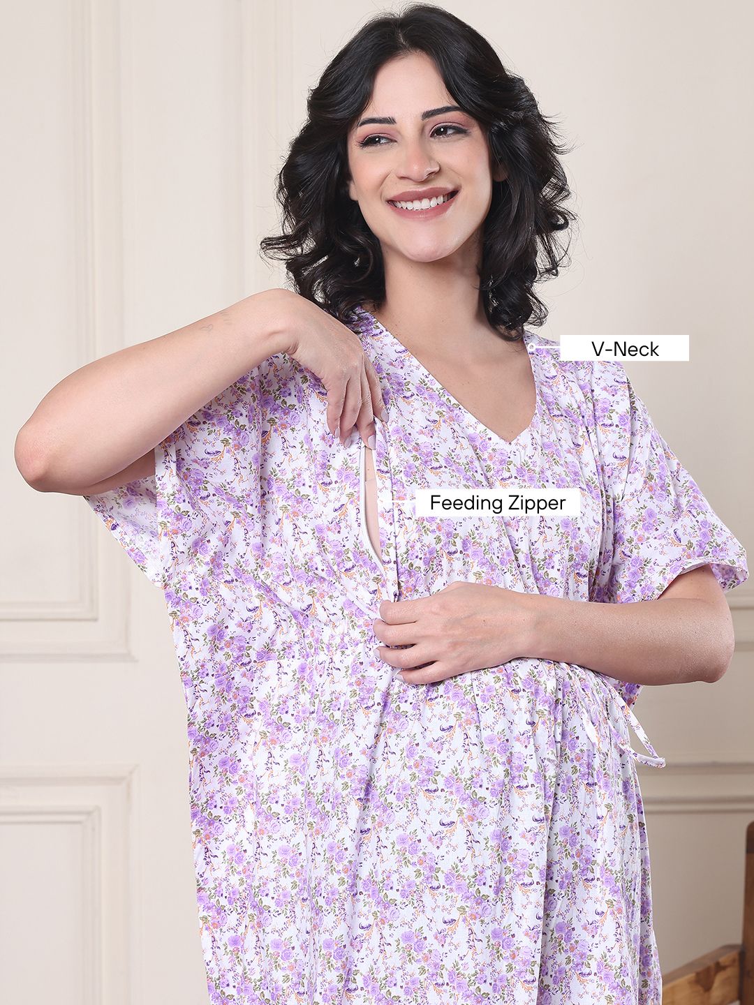 Lavender Floral Pure Cotton Maternity Kaftan