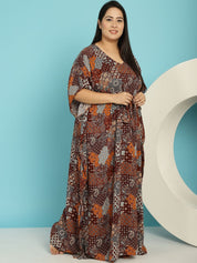 Brown Abstract Print Rayon Plus size Nighty