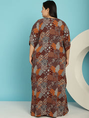 Brown Abstract Print Rayon Plus size Nighty