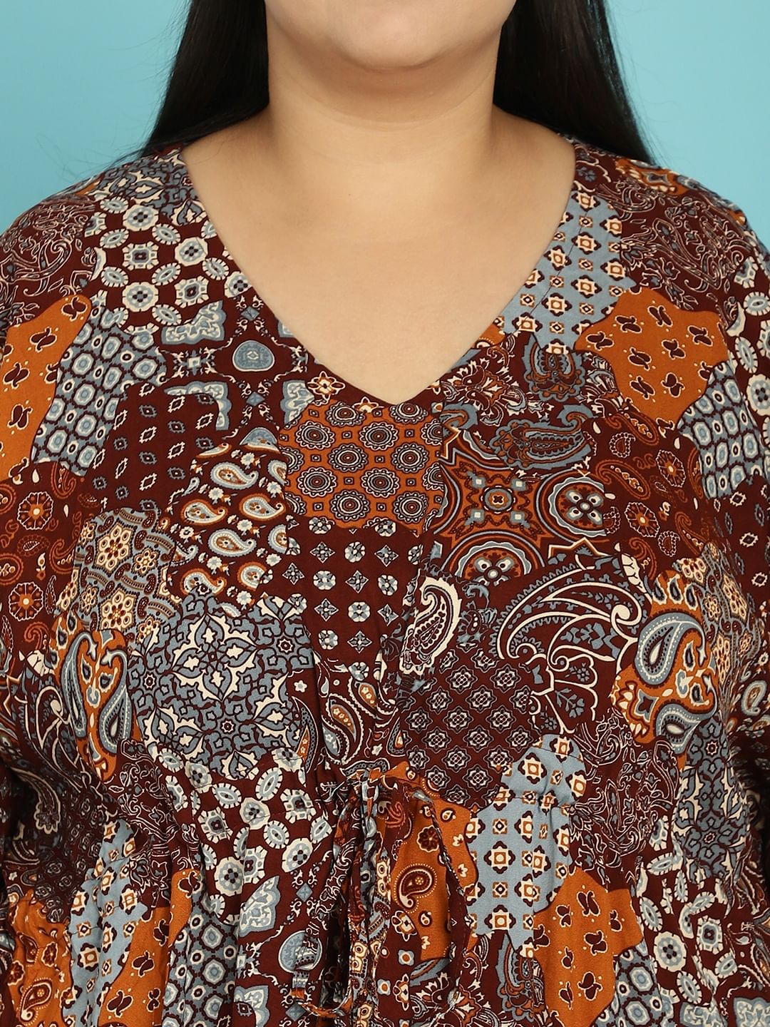 Brown Abstract Print Rayon Plus size Nighty