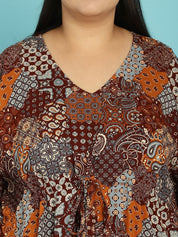 Brown Abstract Print Rayon Plus size Nighty