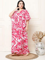 Floral Print Pink Rayon Plus Size Kaftan Full Length