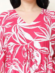 Floral Print Pink Rayon Plus Size Kaftan Full Length