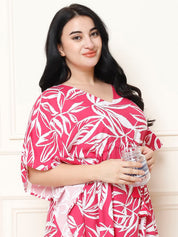 Floral Print Pink Rayon Plus Size Kaftan Full Length