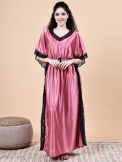Peach Solid Satin Kaftan Nighty