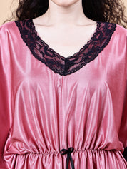 Peach Solid Satin Kaftan Nighty