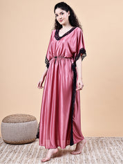 Peach Solid Satin Kaftan Nighty