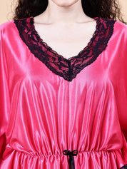 Pink Solid Satin Kaftan Nighty