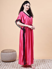 Pink Solid Satin Kaftan Nighty