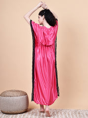 Pink Solid Satin Kaftan Nighty