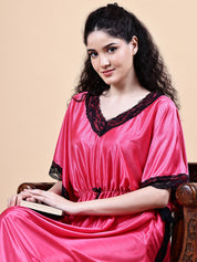 Pink Solid Satin Kaftan Nighty