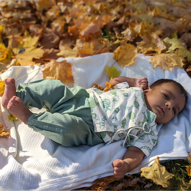 WHITEWATER KIDS UNISEX ORGANIC KOI BAG - KOI MINT AND WHITE ANGRAKHA + MINT PANTS