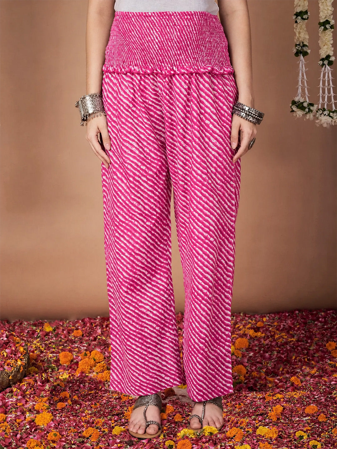Amoha By Secret Wish Pink Bandhani Cotton Maternity Kurta with Trouser and Dupatta
