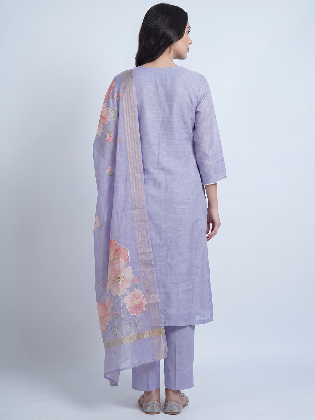 amoha by Secret Wish Lavender Floral Cotton Blend Non-Maternity Kurta Set