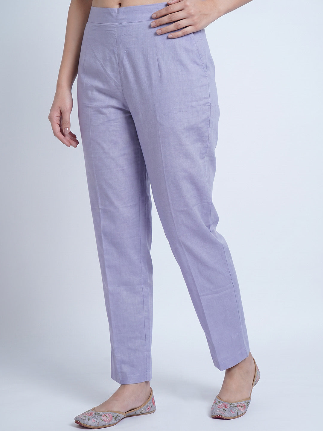 amoha by Secret Wish Lavender Floral Cotton Blend Non-Maternity Kurta Set