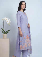 amoha by Secret Wish Lavender Floral Cotton Blend Non-Maternity Kurta Set