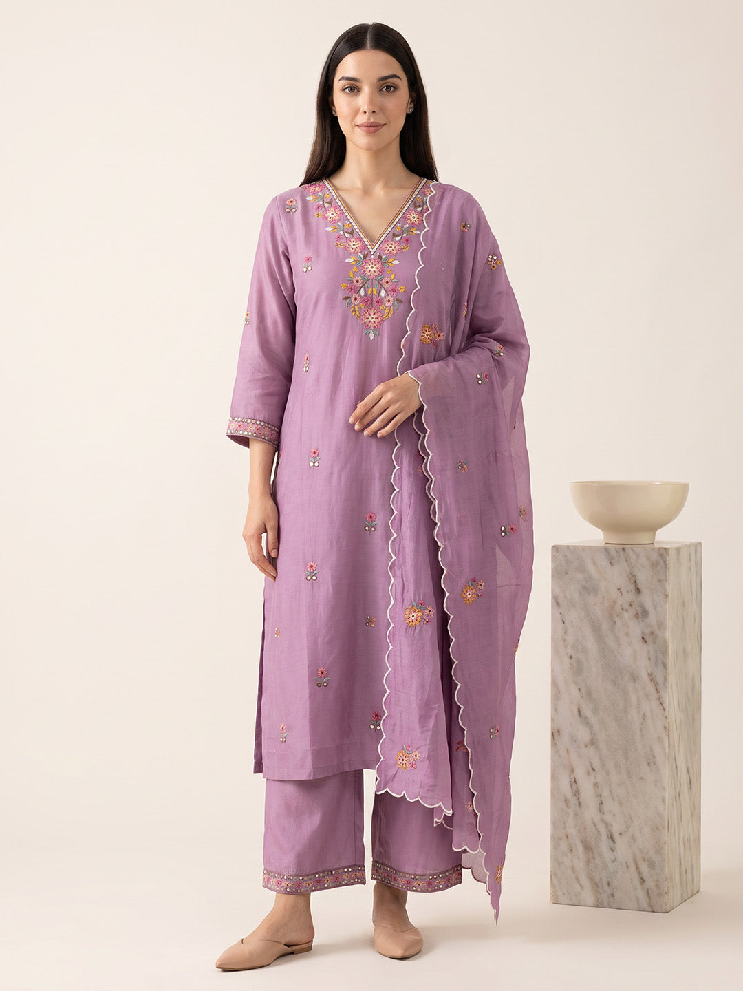 amoha by Secret Wish Purple Floral Cotton Blend Non-Maternity Kurta Set