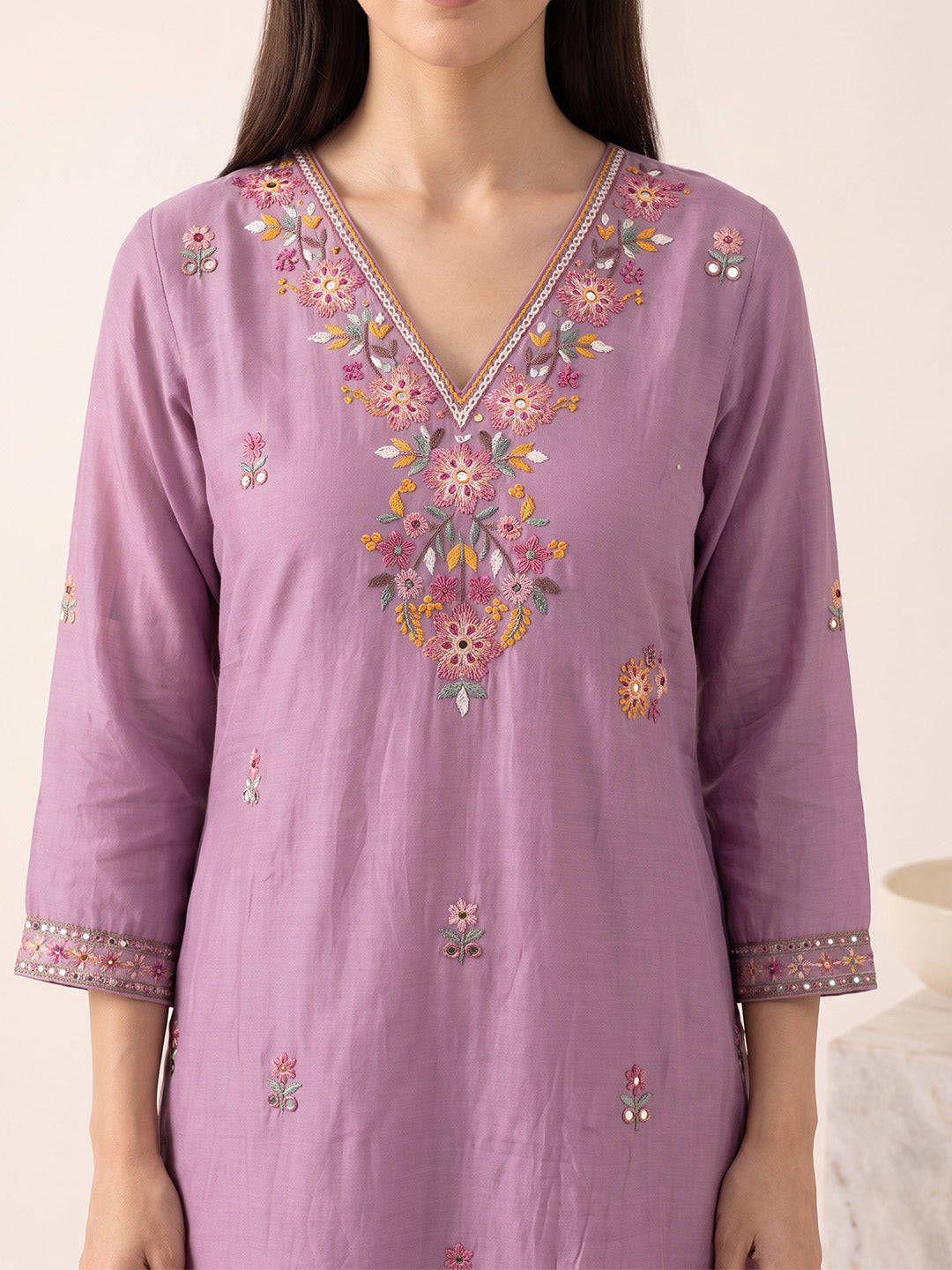 amoha by Secret Wish Purple Floral Cotton Blend Non-Maternity Kurta Set