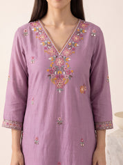 amoha by Secret Wish Purple Floral Cotton Blend Non-Maternity Kurta Set
